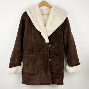 Vintage 90s 80s Style Leather Suede Faux Fur Coat